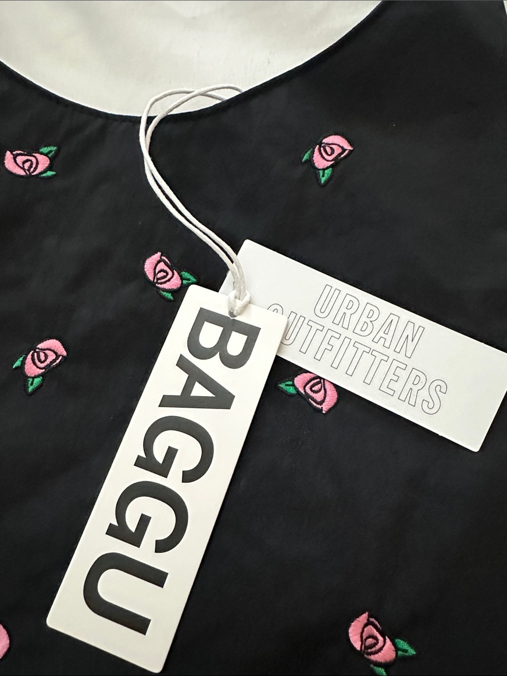 BAGGU Black Tote with Pink Rose Embroidery - Picture 2 of 5